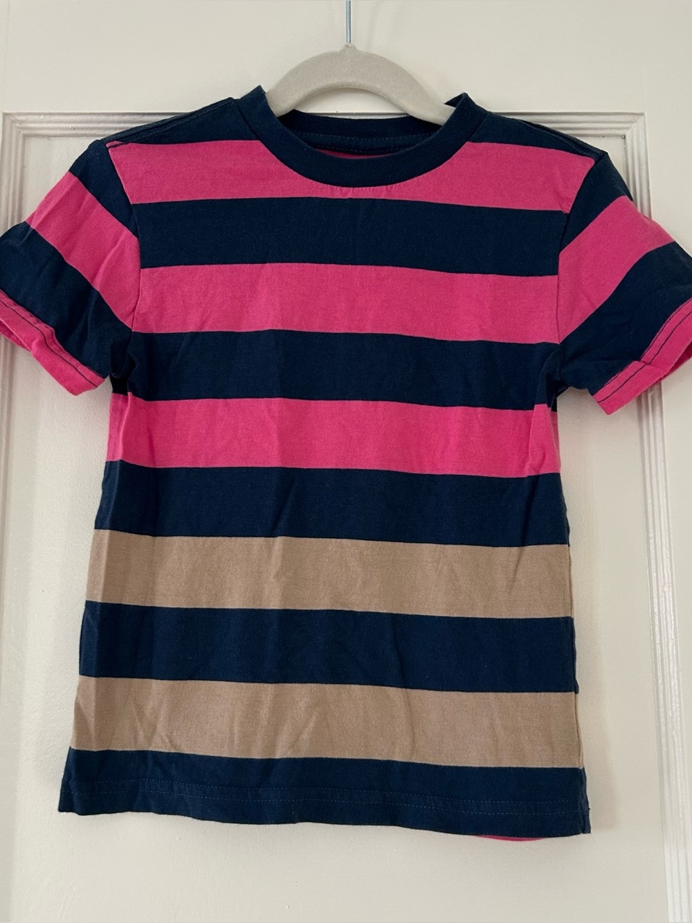Nordstrom Toddler Boys Pink Blue Beige Striped Short Sleeve Cotton T- Shirt